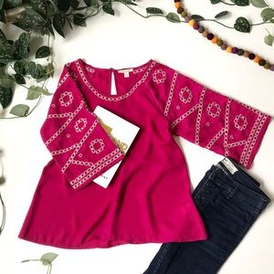 Miami Fushia Half Sleeve Shirt with Embroidery